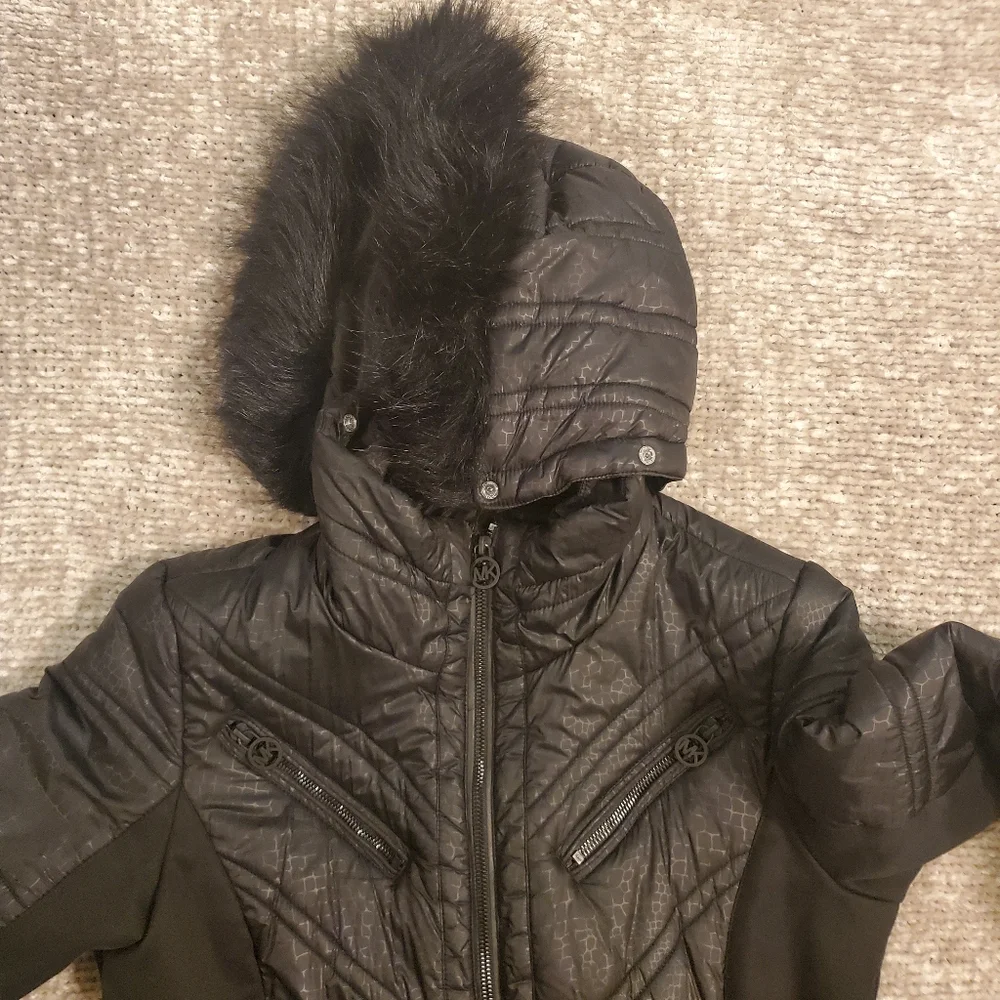 Michael Kors Mixed Media Black Puffer Coat - Picture 6 of 11